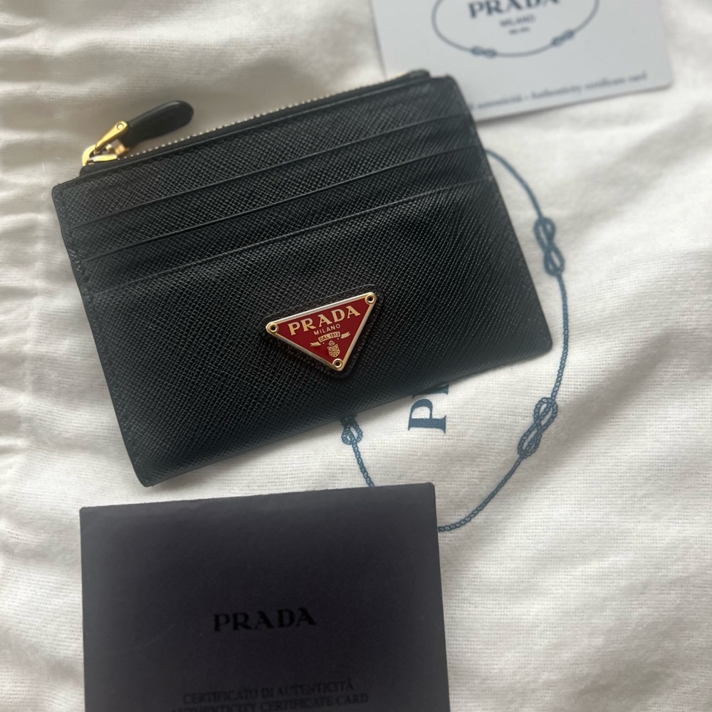 Authentic Prada Saffiano Leather Zip Card Holder / Wallet